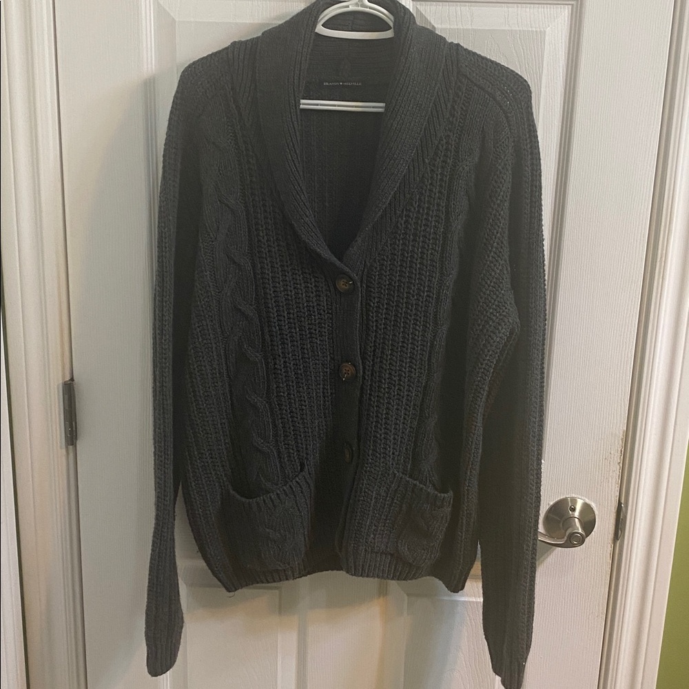 Brandy Melville Wool Blend Chunky Cable Knit Grey Cardigan Men’s Size XL Unisex